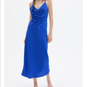 Zara ruched blue slip dress